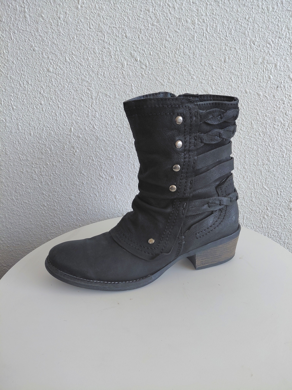 Dockers Womens Black Leather Nubuck Boho Studds Zip Ankle Boots